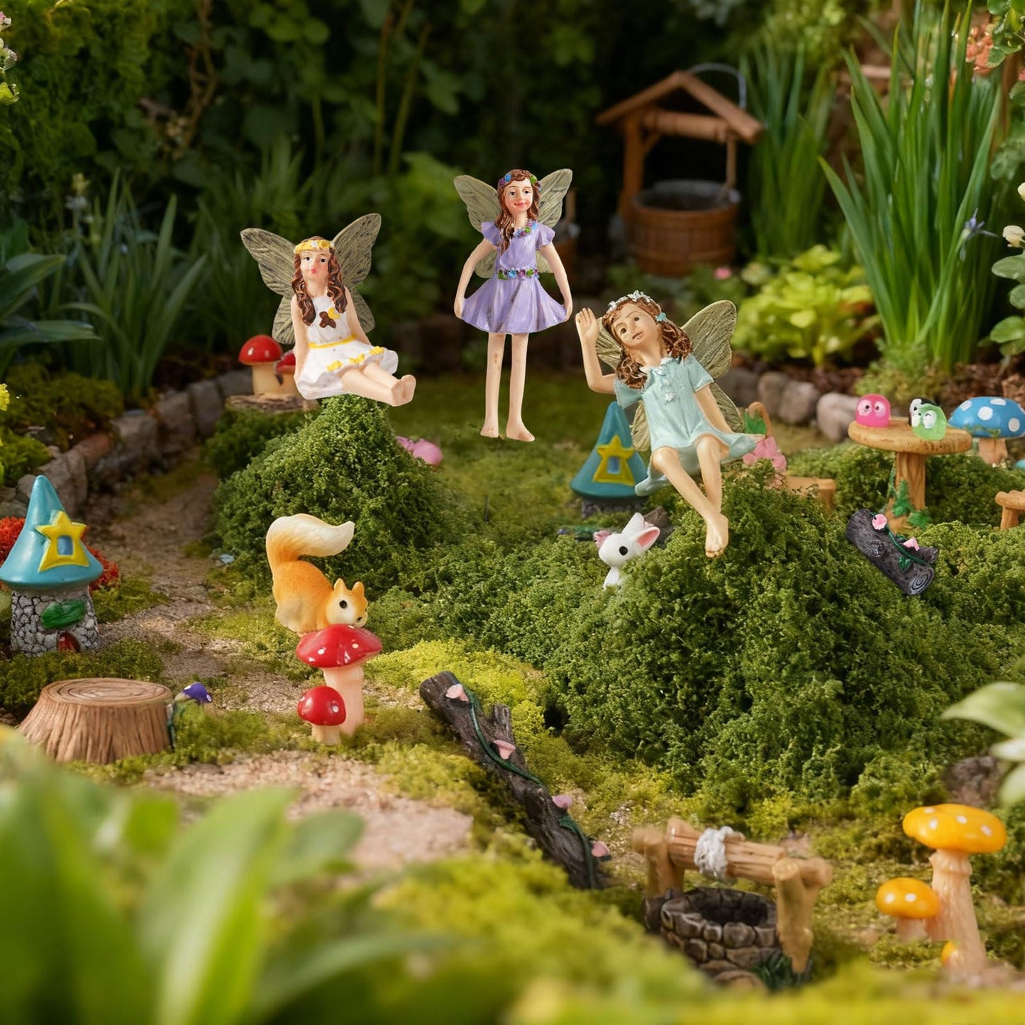 FCKLVMC 101 Pcs Resin Miniatures Figures Fairy Garden Kit, Fairy Garden Accessories Outdoor for DIY Dollhouse Micro Landscape
