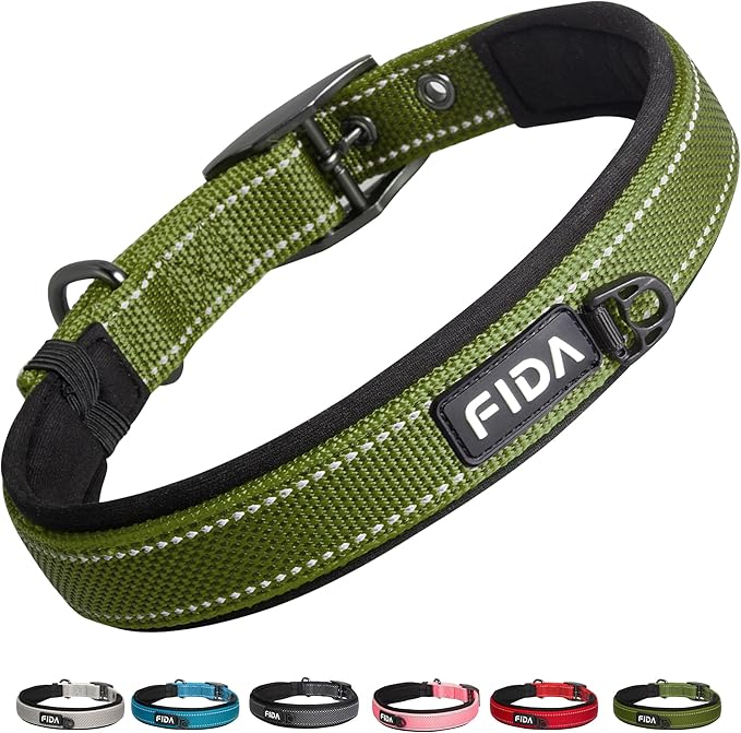 Fida Padded Dog Collar for Small Dogs with Metal Belt Buckle, Black