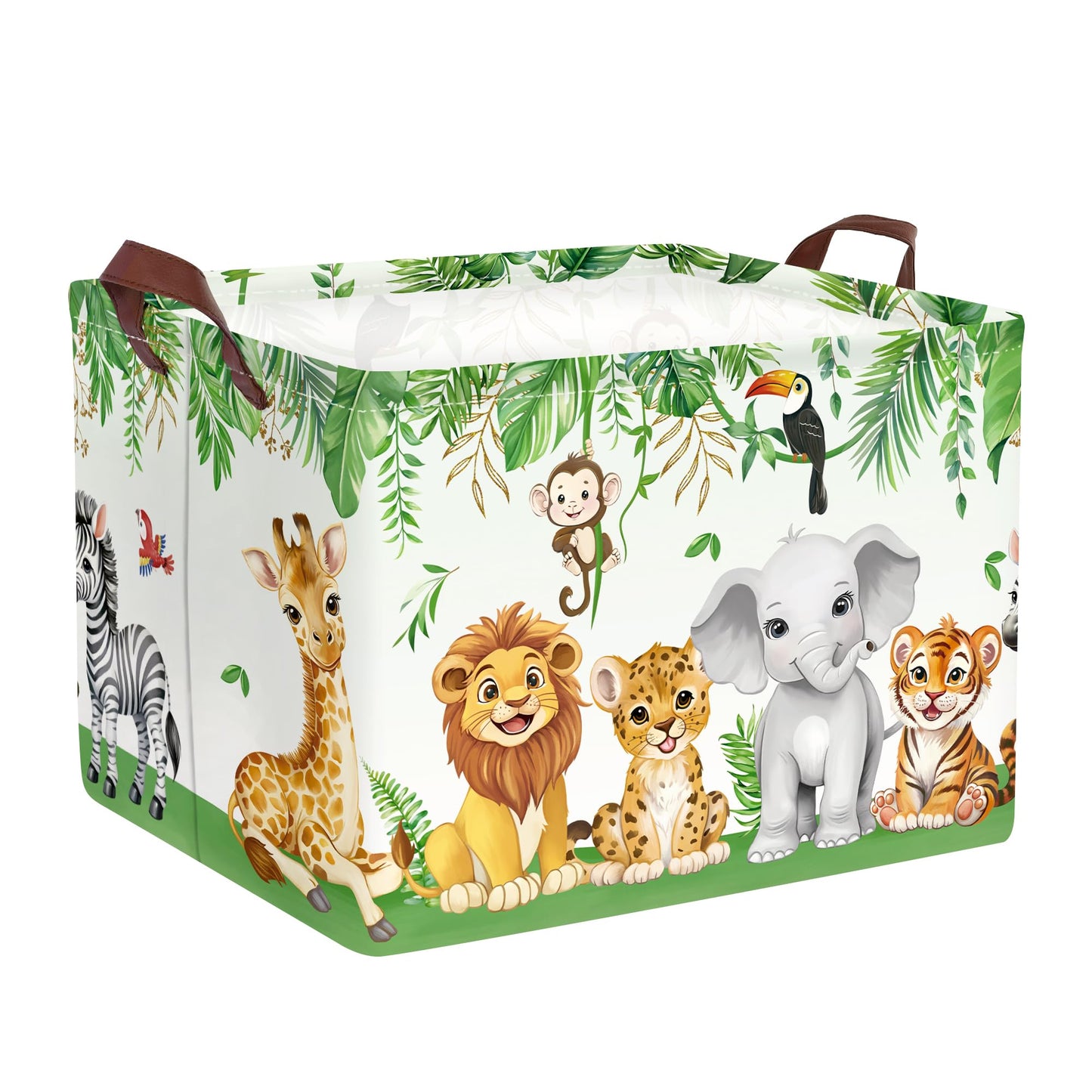 Clastyle Safari Animal Laundry Basket Leaf Kids Clothes Book Storage Basket Gift Toy Box for Bedroom Decor,Elephant Lion Giraffe,40x30x30 cm