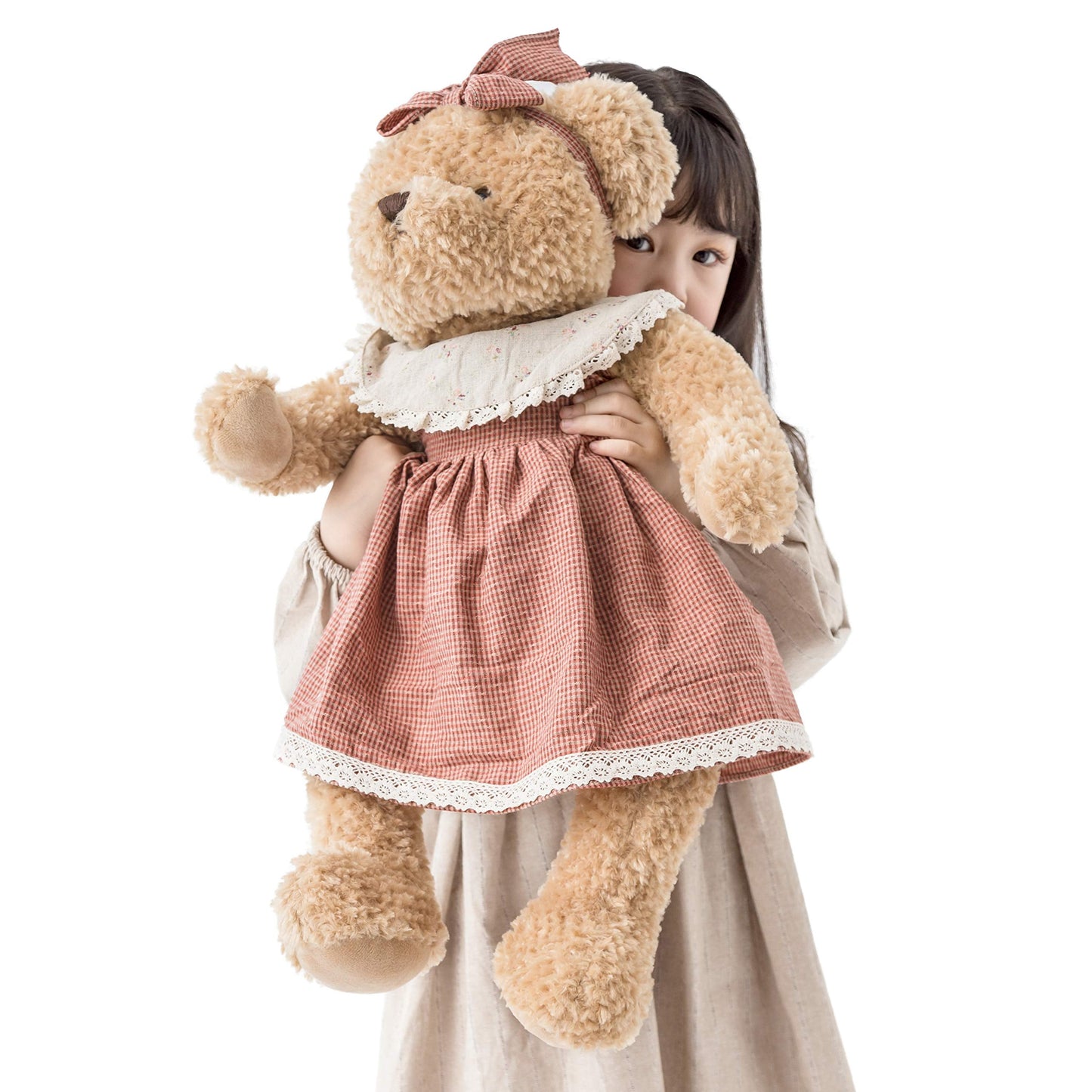 oitscute Big Baby Teddy Bear with Cloth Cute Stuffed Animal Soft Plush Toy 25" (SmallRed&Brown)