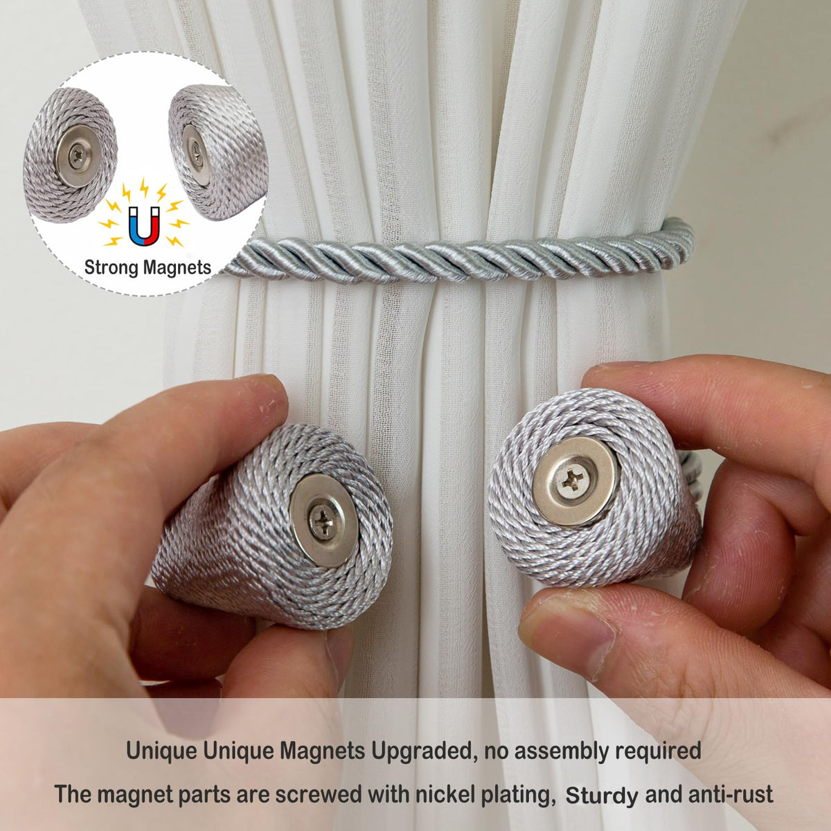 Magnetic Curtain Tiebacks 8 Pack Outdoor Rope Curtain Tie Backs Decorative Window Treatment Holdbacks for Home Decorative Curtain (8 Count)
