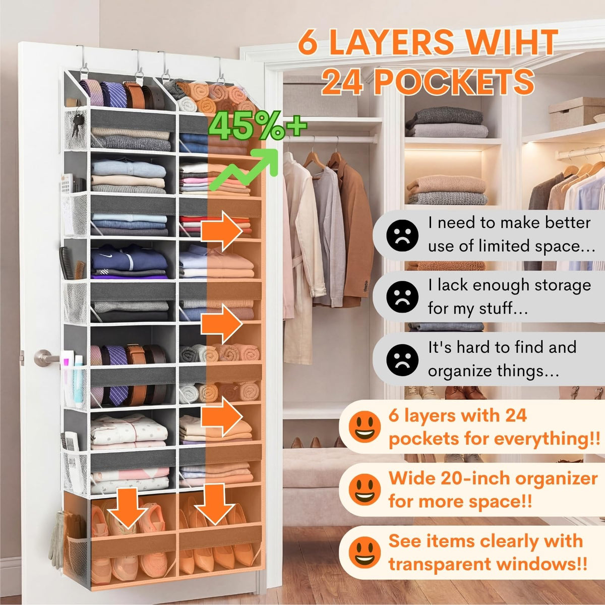 2 Pack Over The Door Organizer 6 Tiers
