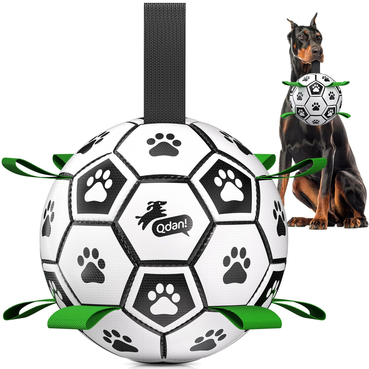 QDAN Dog Toys Balls with Bell Inside, Squeaky Dog Balls for Tug of War, Puppy Birthday Gifts, Dog Water Toys, Ball for Small Dogs(Black Green, 5 inch)