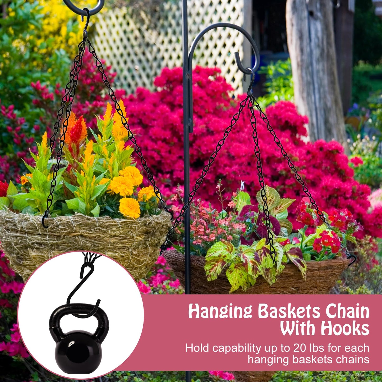 suiwotin 3pcs 16 Inch Hanging Basket Chains 3 Point, Black Chain with Hooks for Hanging Plants, Flower Pot