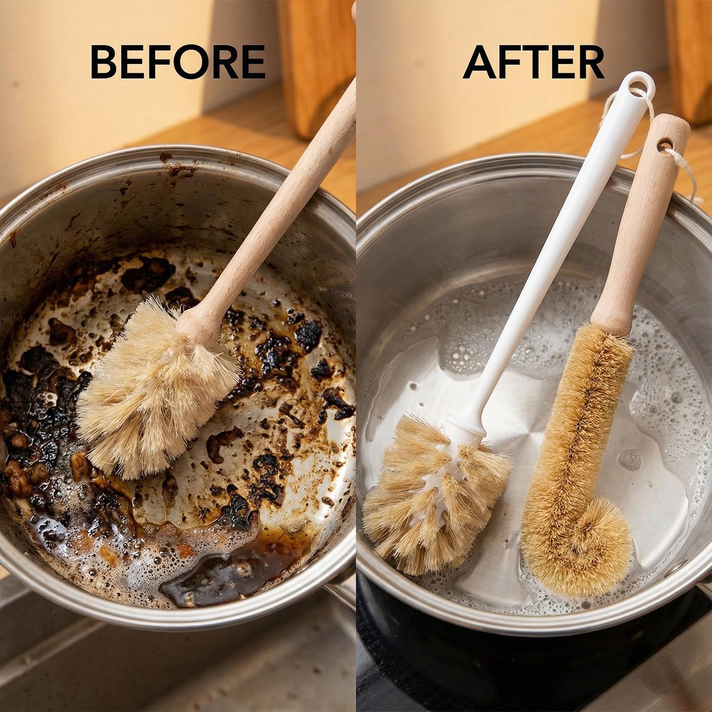 MI BRUSHAX Bottle Brush & Dish Scrubber Set (3 Pack) - Kitchen Cleaning Kit with L-Shape Bottle Cleaner, Round Pan Brush & Detail Scrubber - Multi-Use for Bottles, Pots, Pans & Glassware
