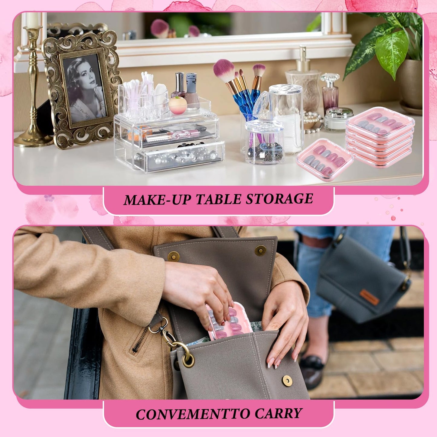 32 Pcs Press on Nail Boxes with 60pcs Double Sided Adhesive Tape, 4 Colors Press on Nail Packaging Boxes, Acrylic Press on Nail Storage Box, Nail Display Box, For Nail Business, Nail Art, Nail Salon