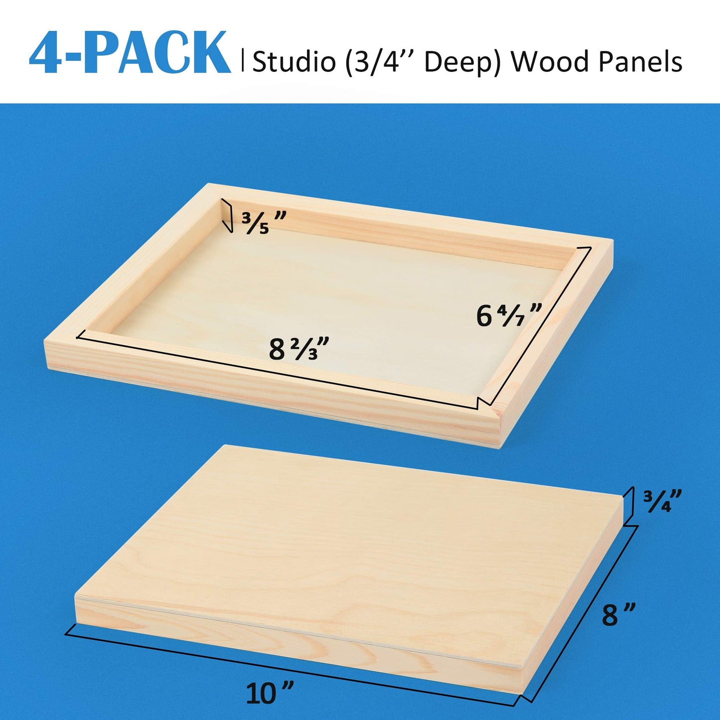 Falling in Art Unfinished Birch Wood Canvas Panels Kit, 4 Pack of 8x10’’ Studio 3/4’’ Deep Cradle Boards for Pouring Art, Crafts, Painting, and More