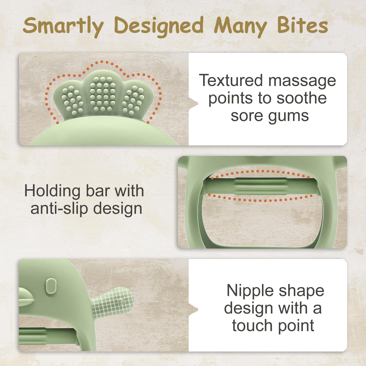 Komfy LilLove 2 Pack Baby Teething Toys for 0-6 & 6-12 Months, Food Grade Silicone Teething Mitten Anti-Drop Wrist Hand Teether, BPA Free, One-Piece, CPC Certified Baby Chew Toys for Sucking Needs