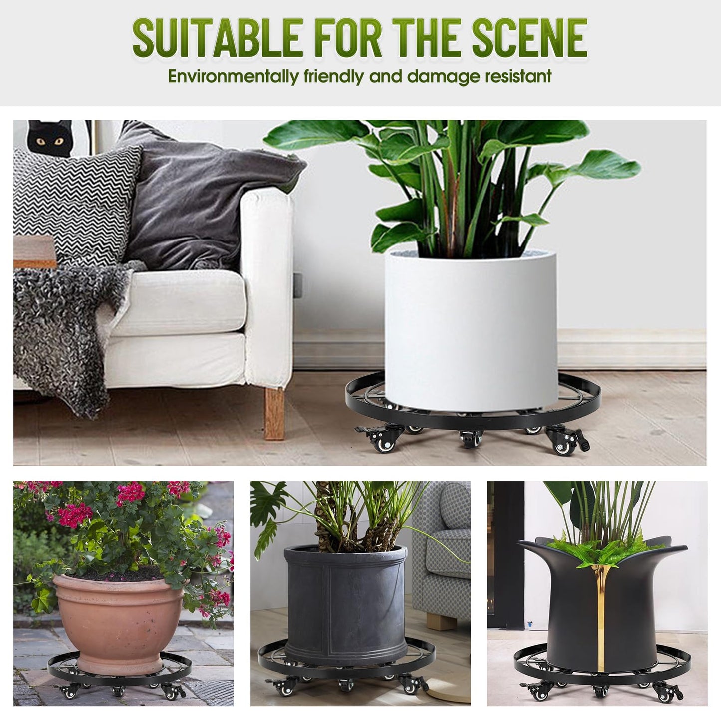 Highpro 20" Plant Stand with Wheels, 440lbs Heavy Duty Planter Caddy for Outdoor Indoor with Lockable Casters Wheels, Large Rolling Dolly Planter Caddy Flower Pot Mover, Black