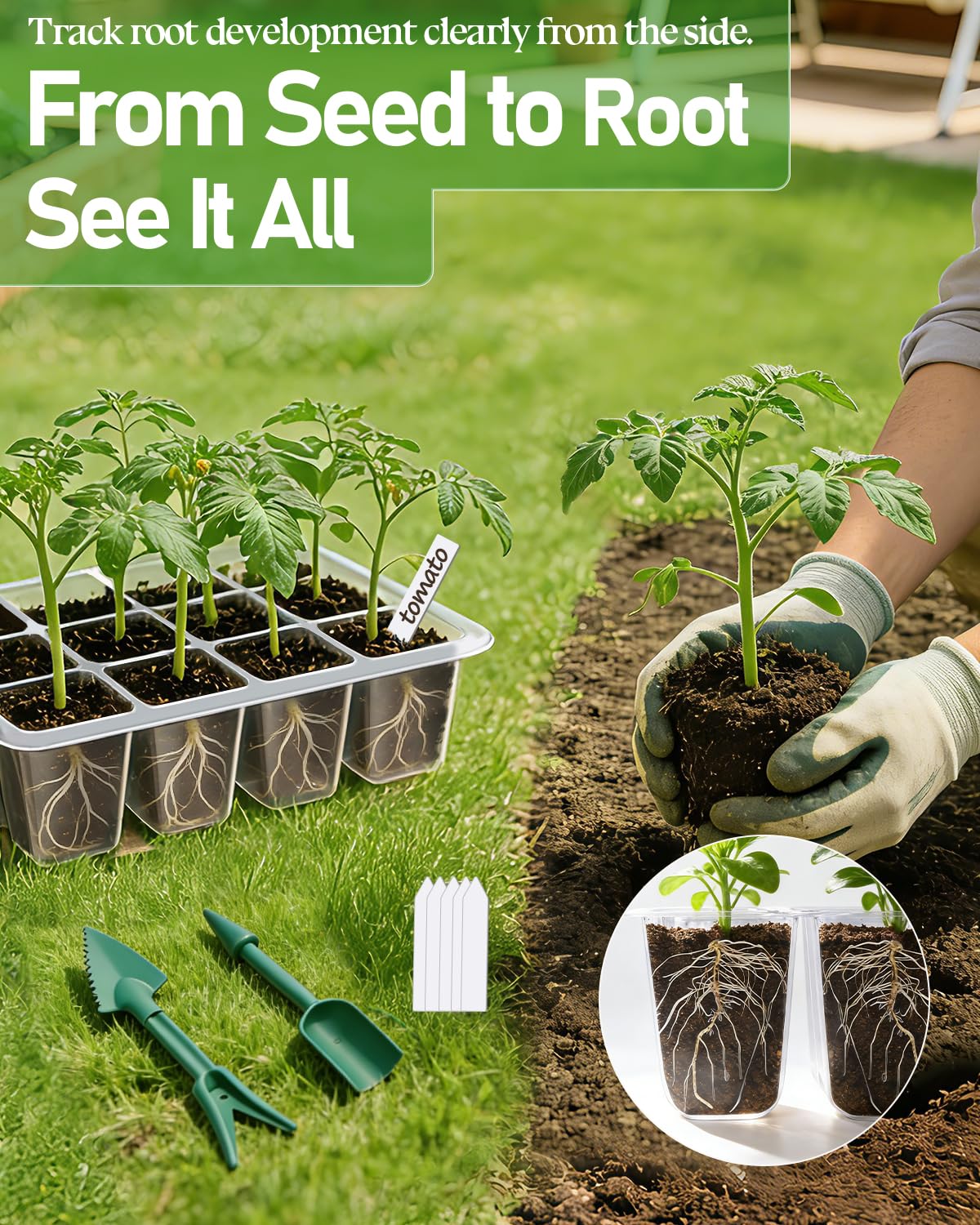 joyhalo 10 Packs Seed Starter Tray with Extra-Tall Humidity Dome 120 Cells Total, Thicken Seed Starter Kit, Greenhouse Germination Kit, Indoor Gardening Plant Trays for Seeds Growing