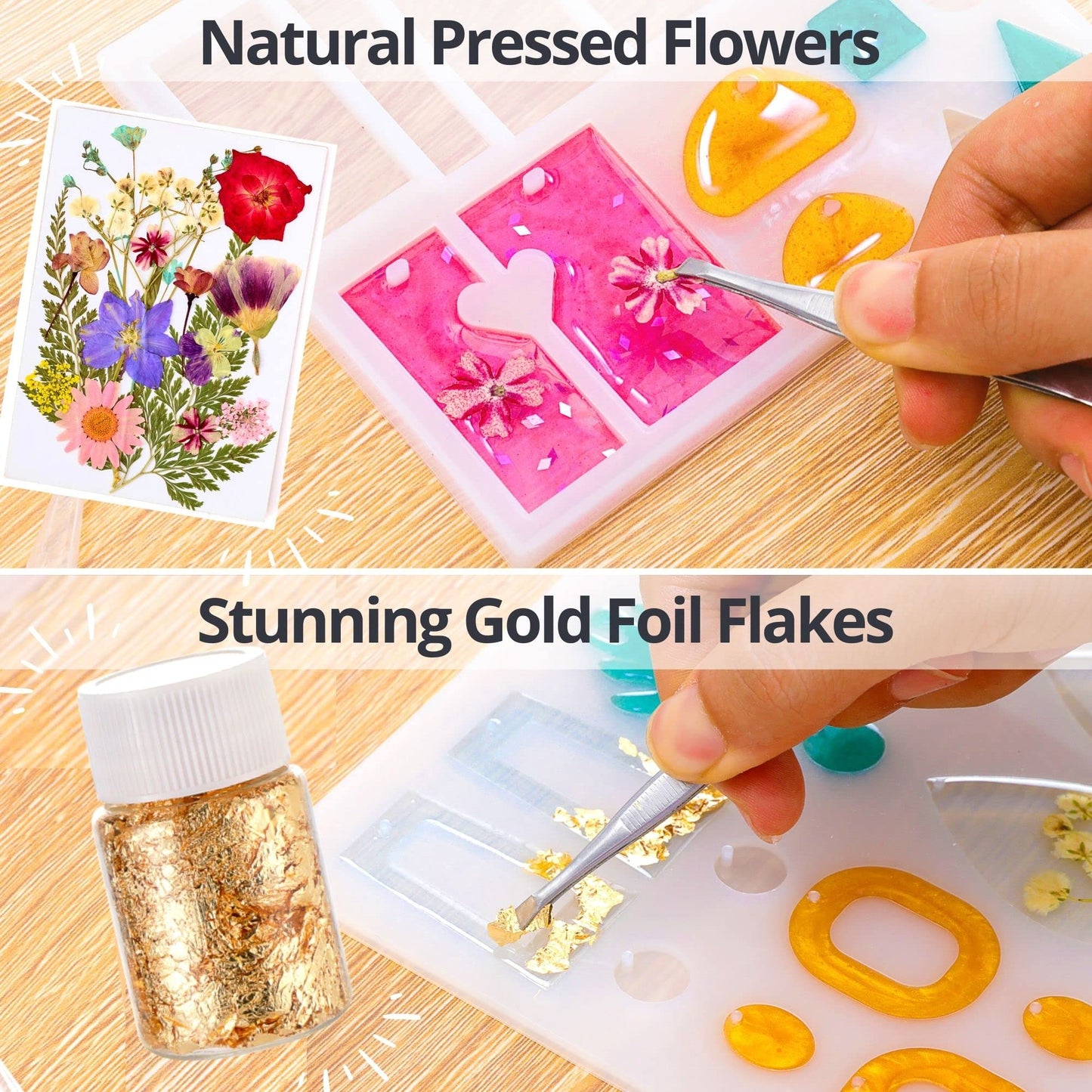 Piccassio Epoxy Resin Kit for Beginners – 208-Piece Jewelry Making & Craft Kit with Molds, Dried Flowers, Glitter & Tools – Complete Starter Set for Keychains, Bookmarks, Pendants & DIY Resin Art