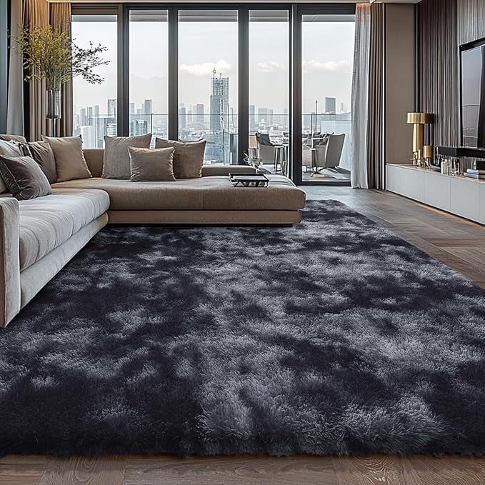 Shag Area Rugs for Bedroom Living Room,4X6 Ultra Soft Fluffy Area Rugs for Dorm, Indoor Carpet Nursery Rugs for Kids Room Home Decor, Black Grey