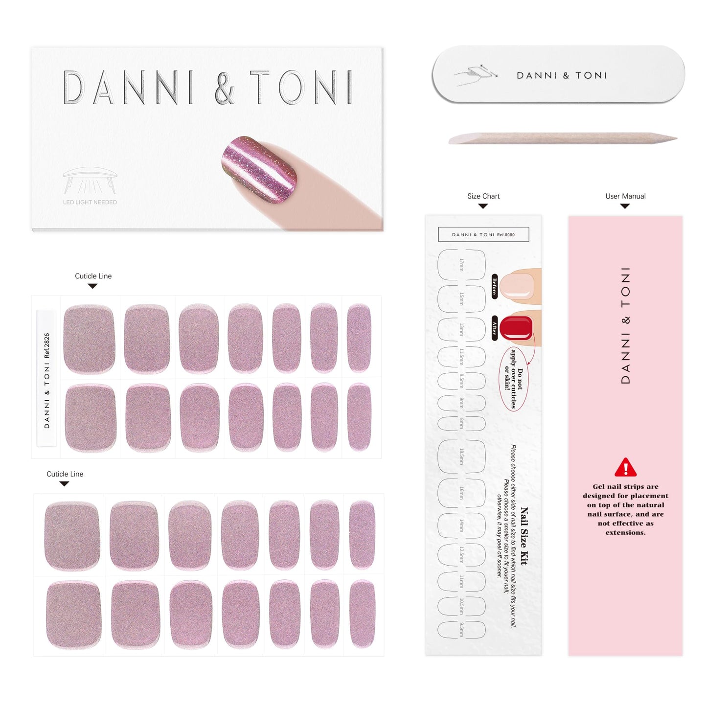 DANNI & TONI Semi Cured Gel Nail Strips Holographic Rainbow Laser Glitter Gel Nail Wraps 28 Stickers | Iridescent Charm