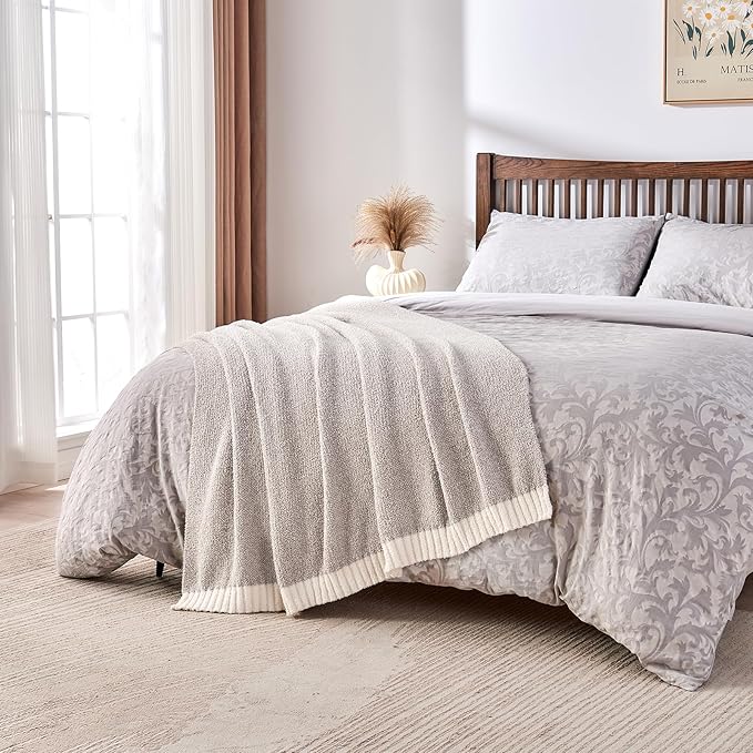 CozeCube Melange Blanket, Ultra Soft Grey and White Throw Blanket, Warm Cozy Knit Fuzzy Plush Reversible Throw for Couch Bed Sofa, 60"X80"