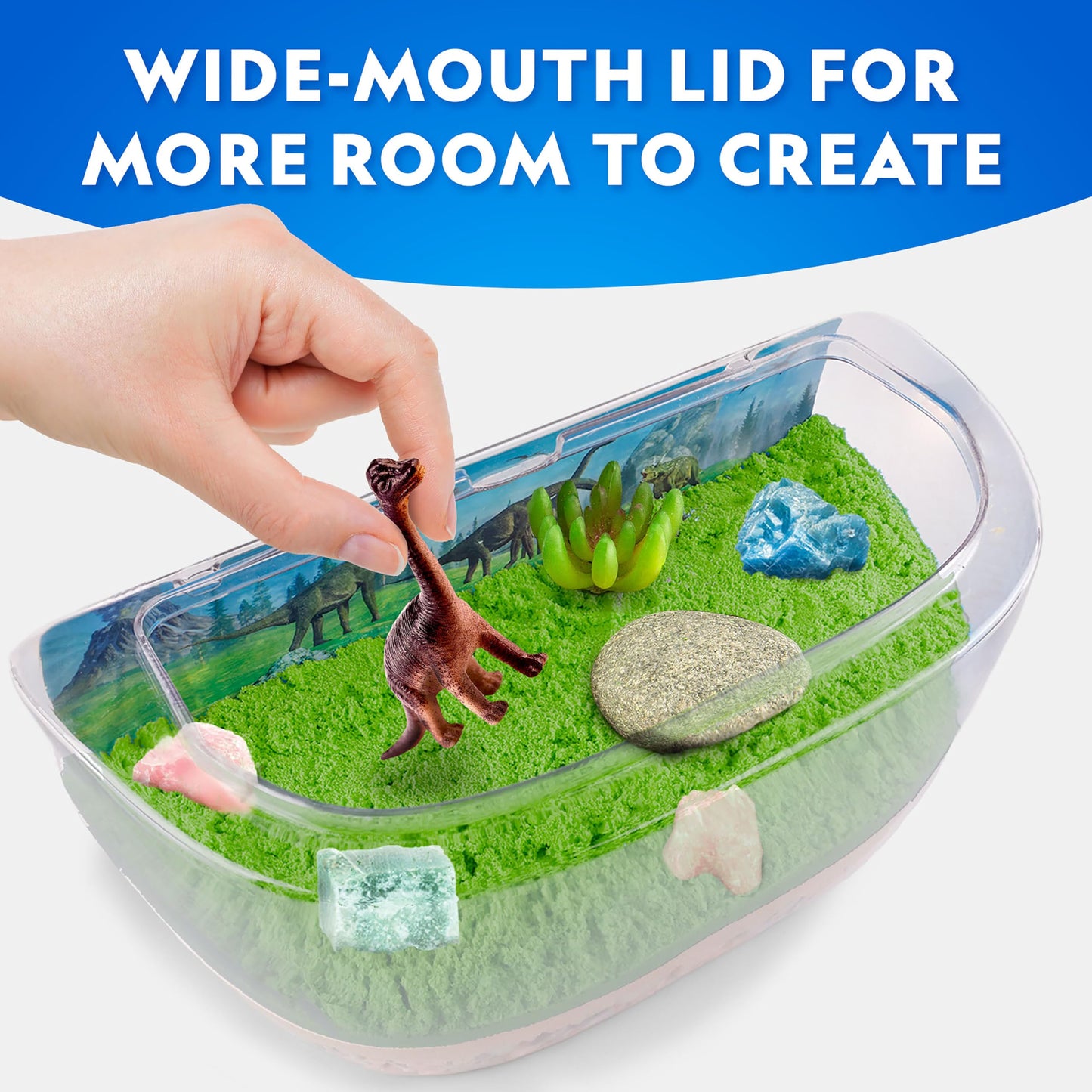 National Geographic Light-Up Dinosaur Terrarium Kit for Kids – Build a Prehistoric Habitat with Play Sand, Real Gemstones & Dino Figures, Science Activity Kit for Boys & Girls