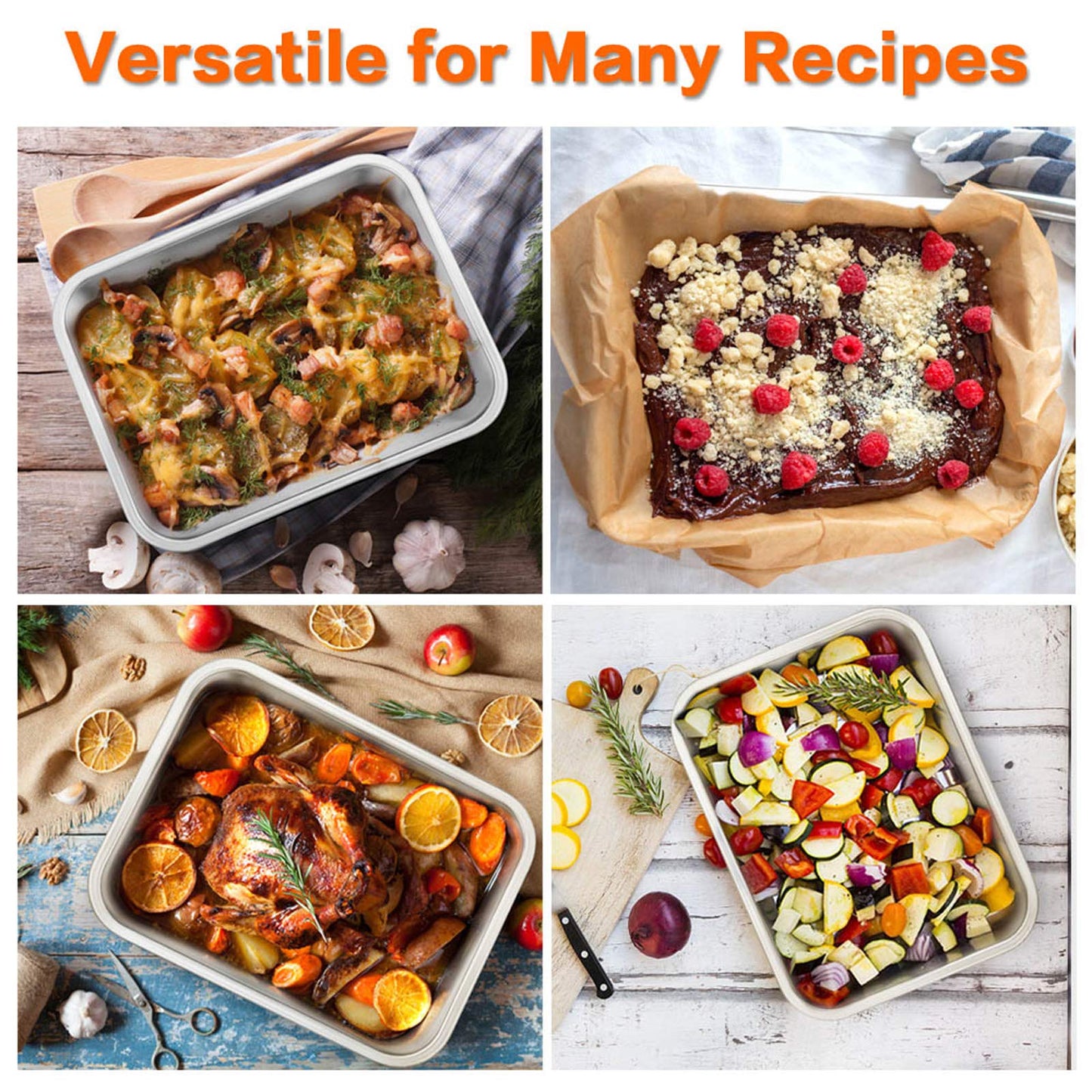 Lasagna Pan Set of 2, E-far Rectangular Deep Cake Baking Pans, Small Roaster Baking Dish Stainless Steel, 10.6x8.3x3.2 Inches, Non-Toxic & Heavy Duty, Dishwasher Safe