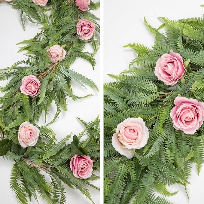 Briful 5ft Long Greenery Garland Boston Fern Floral Garland for Door Mantle Decorations, Lush Realistic Spring Summer Artificial Garland for Home Farmhouse Indoor Decor