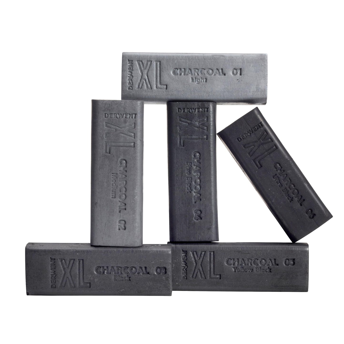 Derwent Charcoal XL Blocks 6 Tin, Set of 6, 60mm Extra-Large Block, Naturally Water-soluble, Ideal for Sketching, Drawing and Expressive Mark Making, Professional Quality (2306196)