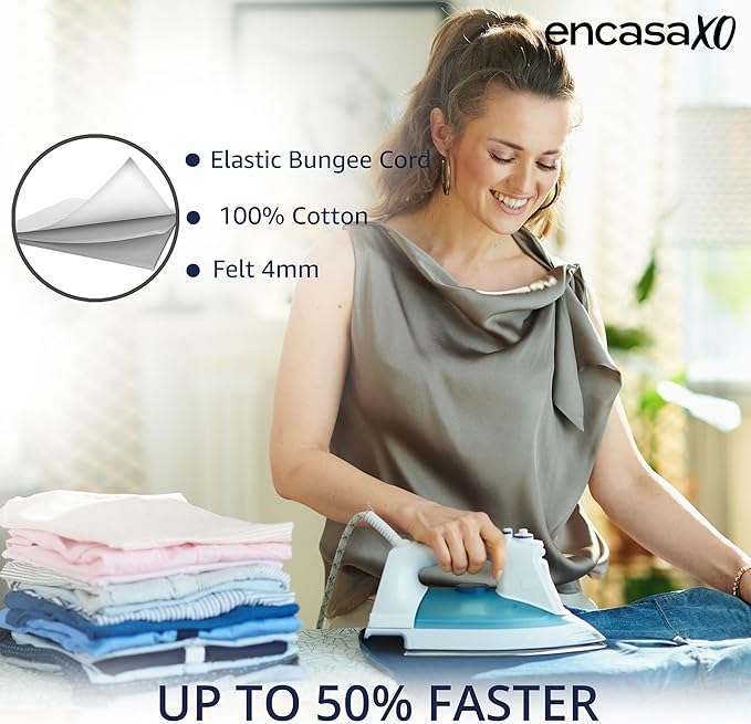 Encasa XO Ironing Board Cover and Pad 54"x15" - 4mm Felt Large Iron Board Cover with Padding - Heat Resistant, Stain-Safe Dye, Non Slip Elastic Bungee Cord Tightening Iron Table Cover Mango