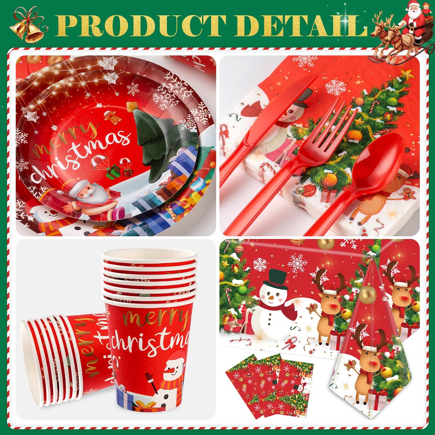 Christmas Party Decorations Xmas Party Supplies Serves for 25-Balloon, Banner, tablecloth, Backdrop, Disposable Paper Plate, Cup, Napkins, Knife, Fork, Spoon