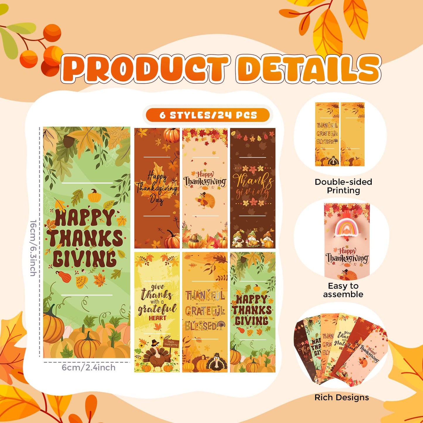 Engrowtic 24 Pcs Thanksgiving Day Gift Thanksgiving Cards with Pens Cute Cartoon Retractable Black Ink Pens Fall Greeting Card for Fall Party Favor Office School Supplies
