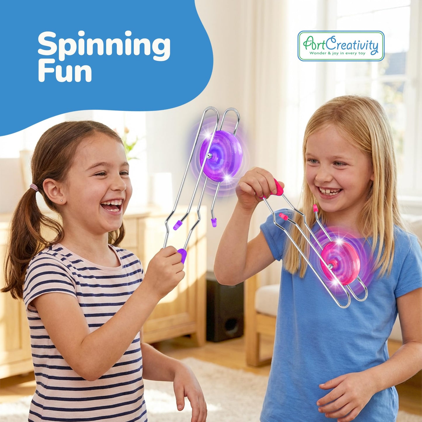 ArtCreativity Retro Light Up Gyro Wheels Set for Kids- Includes 3, 8.5 Inch Rail Twisters, Mesmerizing Spinning and Lighting Effects Design- Top Fun Gift for Boys and Girls