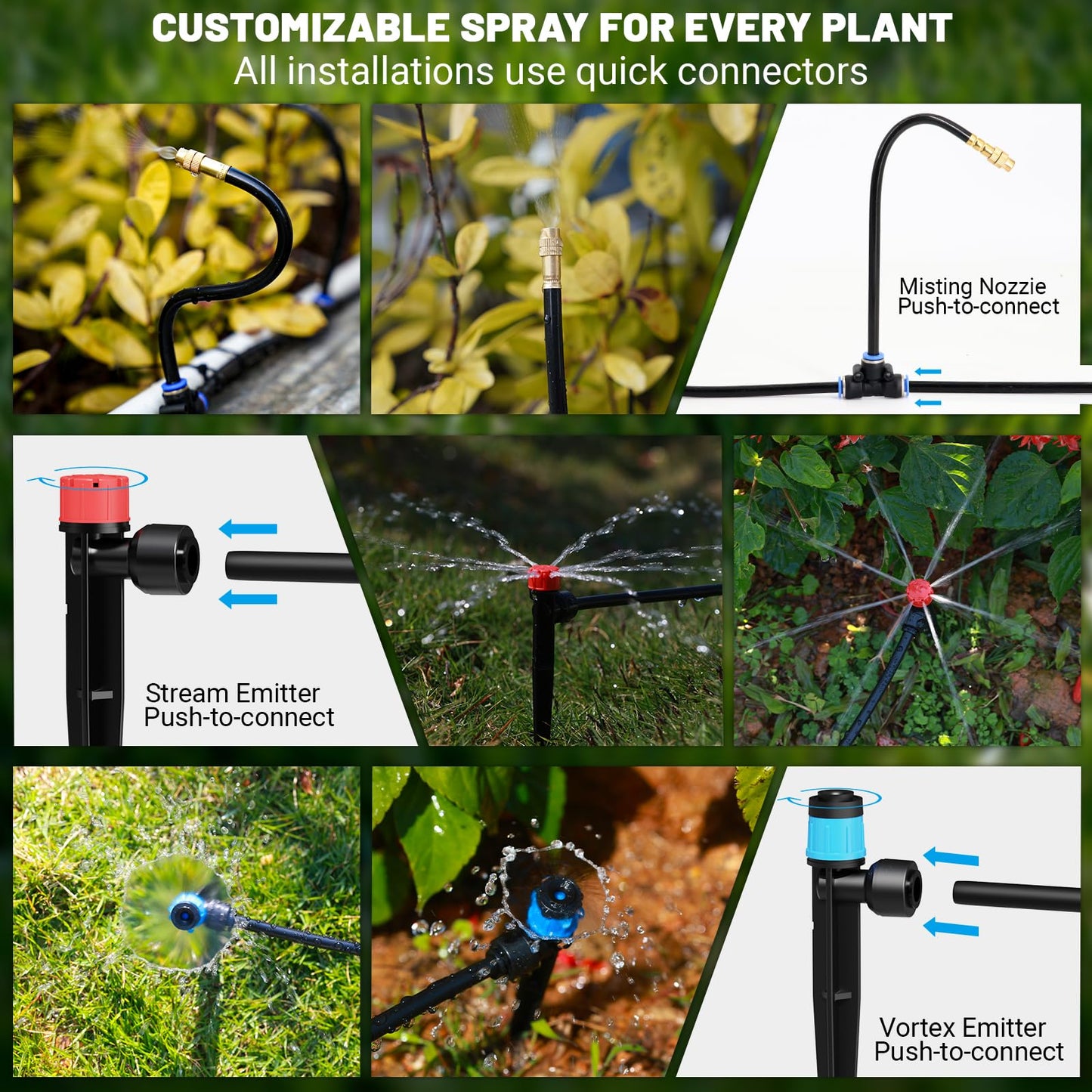 230FT Drip Irrigation Kit with Quick Connect PE Tubing, Automatic Garden Watering Sprinkler System, 2026 Upgraded Water-Saving Design with 3 Adjustable Misting Emitters, Greenhouse & Raised Bed