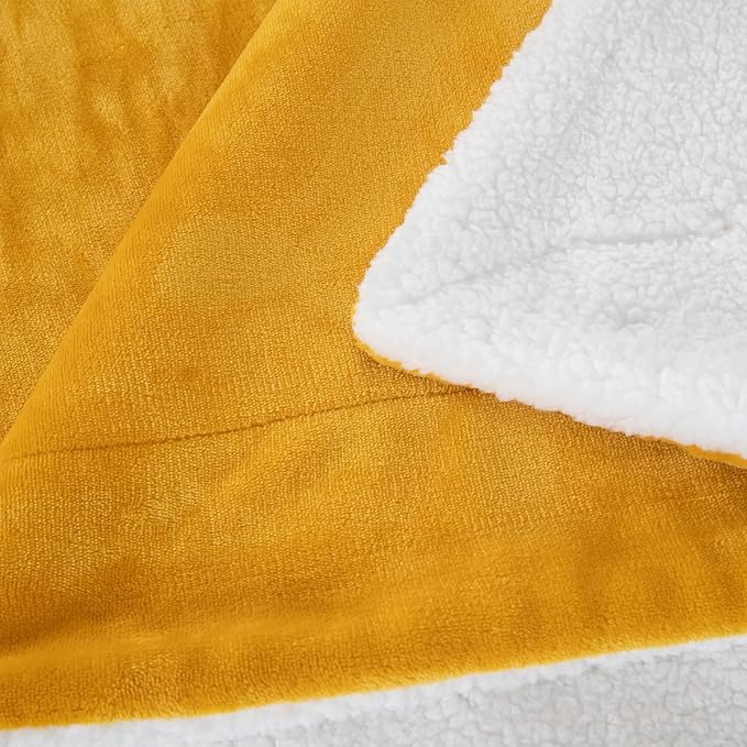 SOCHOW Sherpa Fleece Throw Blanket, Double-Sided Super Soft Luxurious Plush Blanket Throw Size, Mustard Yellow, 50x60 inches