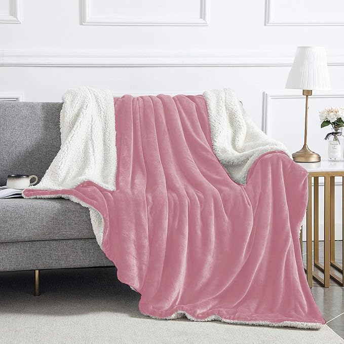 IR Imperial Rooms Baby Pink Sherpa Fleece Throw Blanket for Bed - Wholesale Bulk Pack of 16 Sherpa Blankets - Soft Fluffy Throw Blankets for Hotels, Guest Bedroom, 50x60 Inches