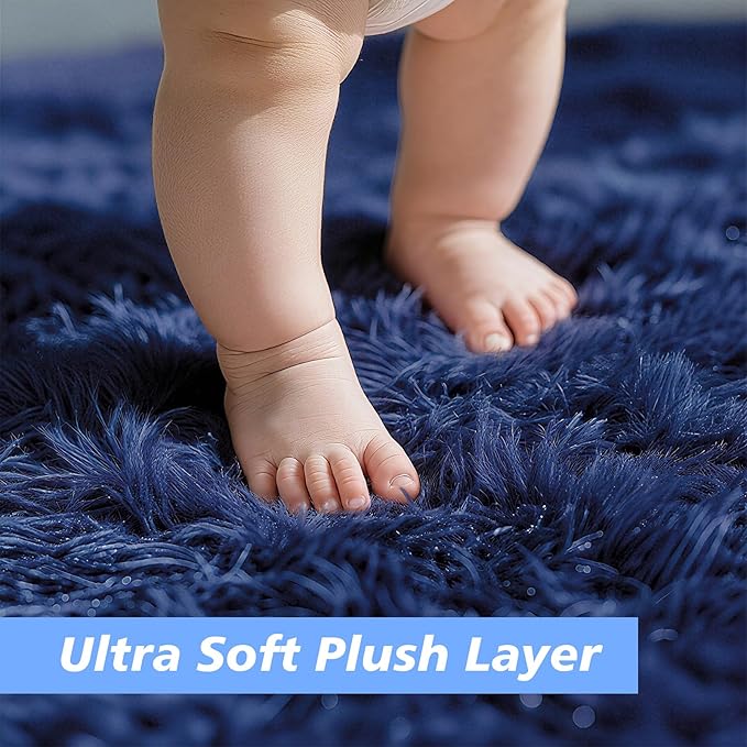8x10 Fluffy Area Rugs for Living Room,Shag Area Rug for Bedroom,Blue Soft Fuzzy Rug Non-Shedding Indoor Plush Carpet for Kids Bedroom Nursery Home Decor