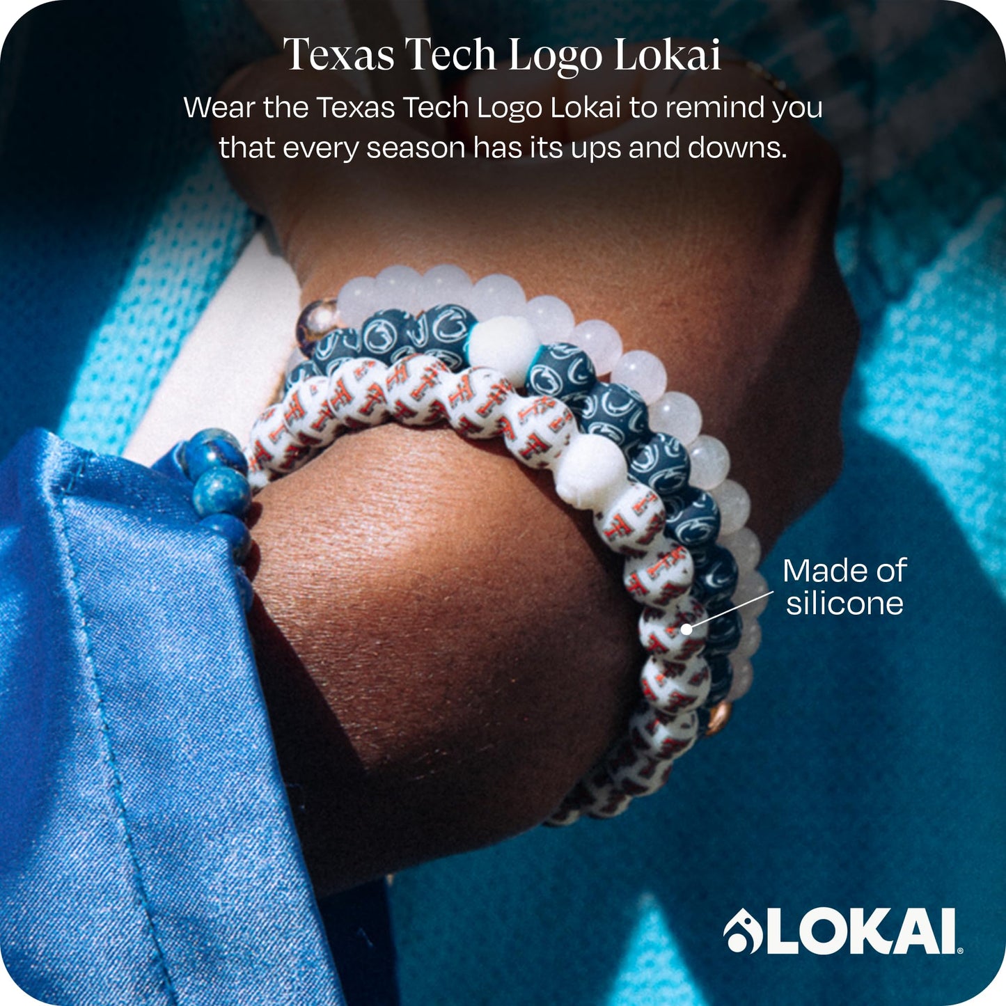 Lokai Collegiate Silicone Beaded Bracelet for Women & Men, Texas Tech University - Medium, 6.5 Inch Circumference - Silicone Jewelry Fashion Bracelet Slides-On for Comfortable Fit