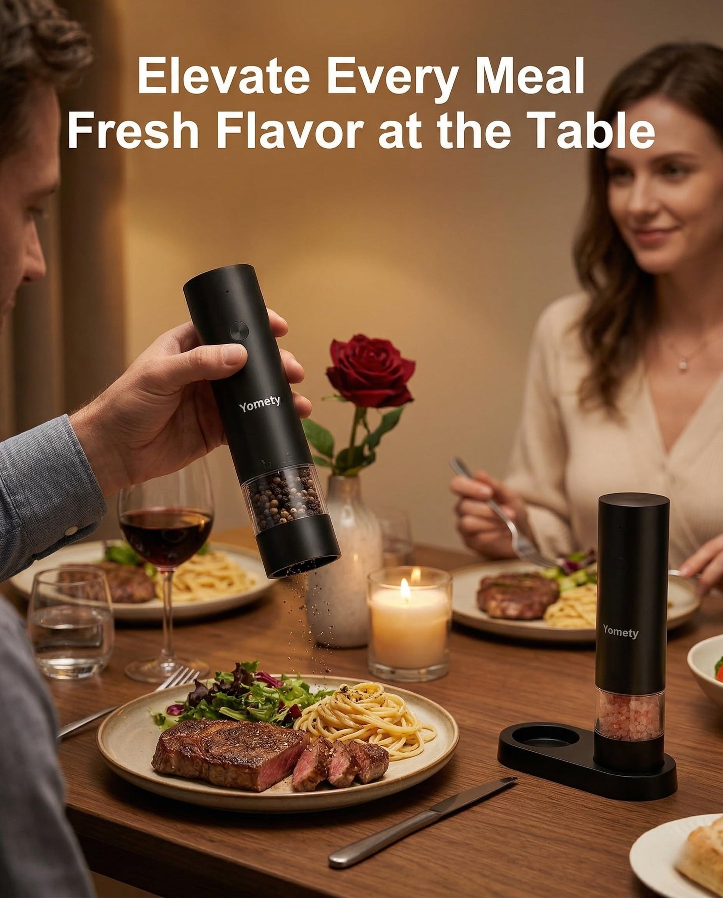 Electric Salt and Pepper Grinder Set-Rechargeable Salt and Pepper Mill Set All in One, Automatic Refillable Adjustable Coarseness Ceramic Grinder, Salt and Pepper Shakers for Kitchen Appliances