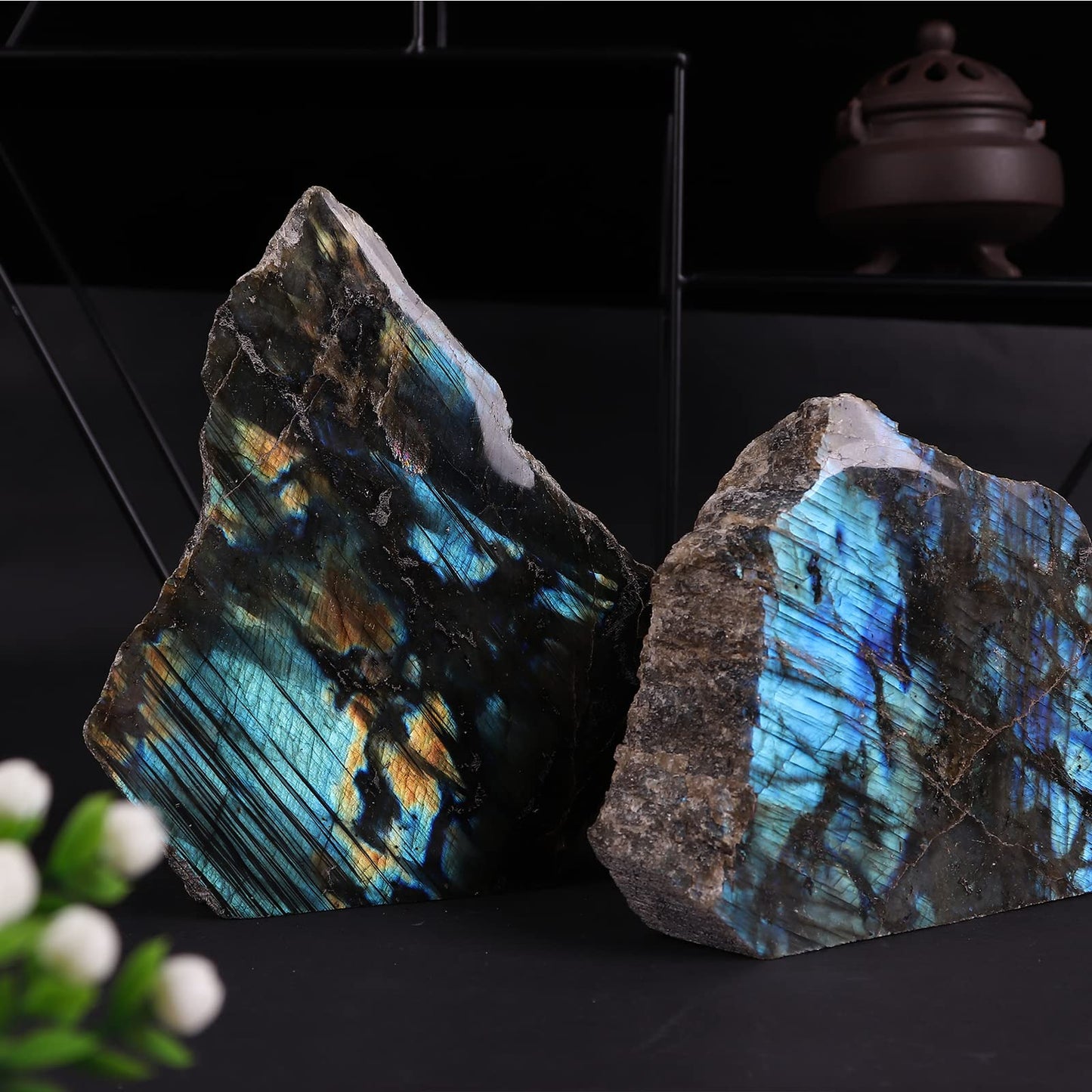 JIC Gem Healing Labradorite Upright Stone Gemstone Worry Therapy Crystal Point Reiki Stone Home and Office Decor 1-2 lb