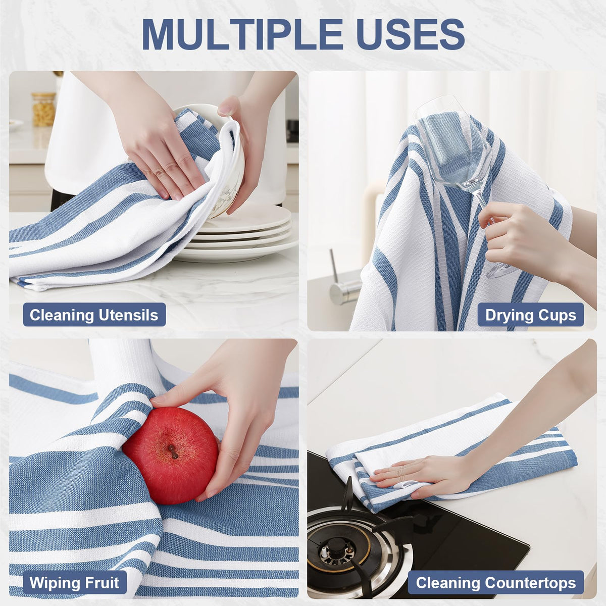 Premium Cotton Stripe Kitchen Towels 8 Pack (8 Count)