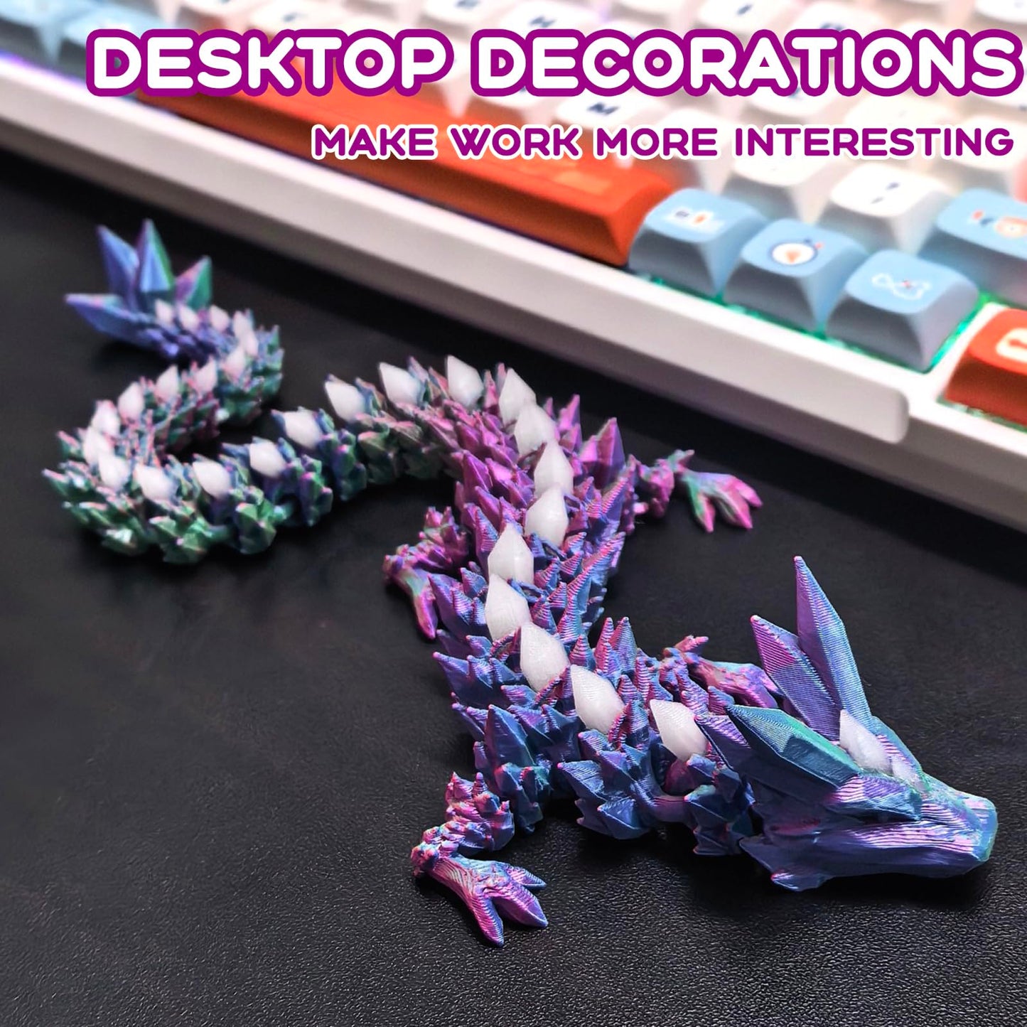 DEFORAGE 3D Printed Dragon Decoration, Glacier Crystal Dragon Glow in the Dark 3D Printed Animal Model, 3D Printed Dragon Statue Executive Desk for Home Office Decor Executive（Sky Blue&Rose red）