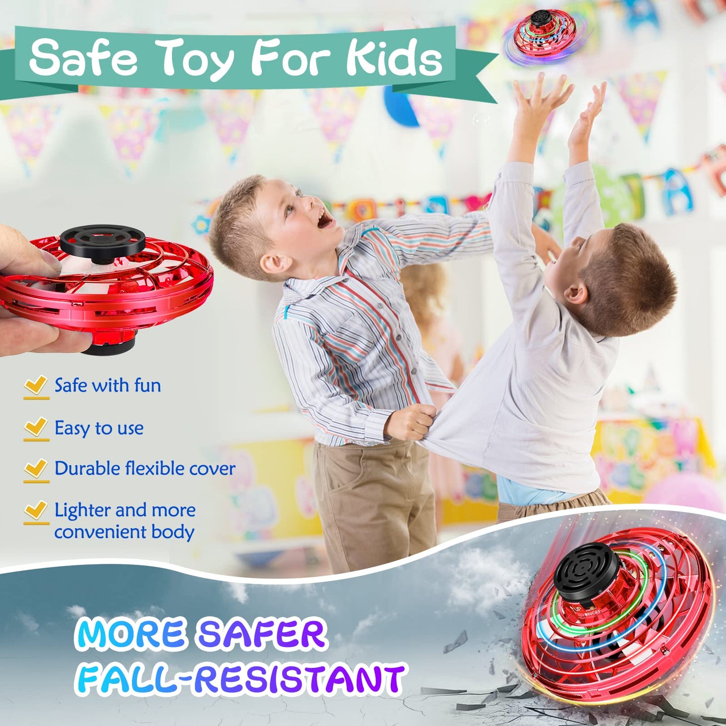 Flying Spinner, FingerToys Magic Flying Spinner, Mini Drones for Kids Adults, Hand Operated Drones Small Sensor Flying Ball Toy with LED Light Indoor Outdoor