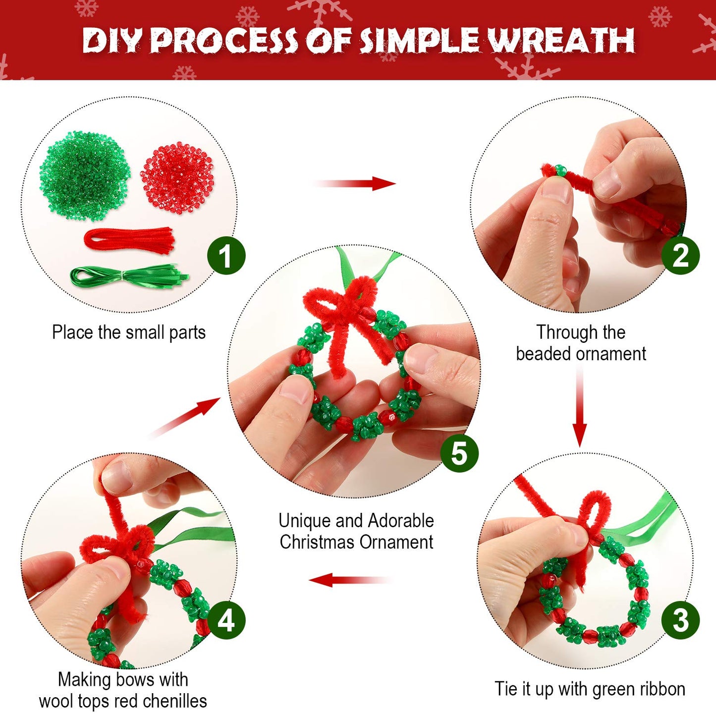 WILLBOND 30 Set Christmas Craft for Adults 1100 Pcs Tri Beads Ornaments Kit with Gift Bag Pipe Cleaner Xmas DIY Wreath & Tree Hanging Decorations for Party Supplies
