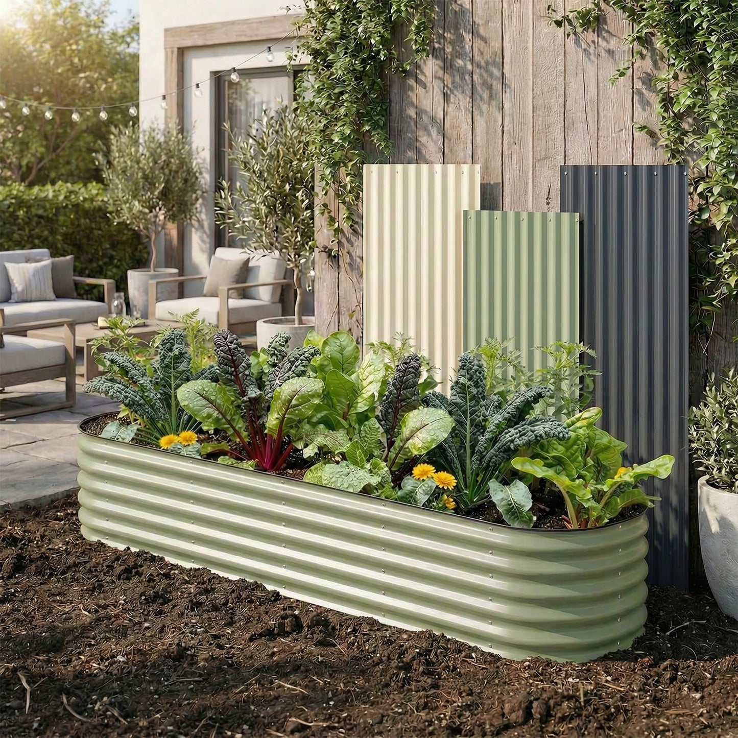 TABU Galvanized Raised Garden Bed Outdoor, 8x4x1.5 Ft Metal Planter Box with Anti-Cutting Edge, Rust-Resistant Garden Bed Kit for Outdoor Gardening, for Vegetables, Flowers, Herbs, Green