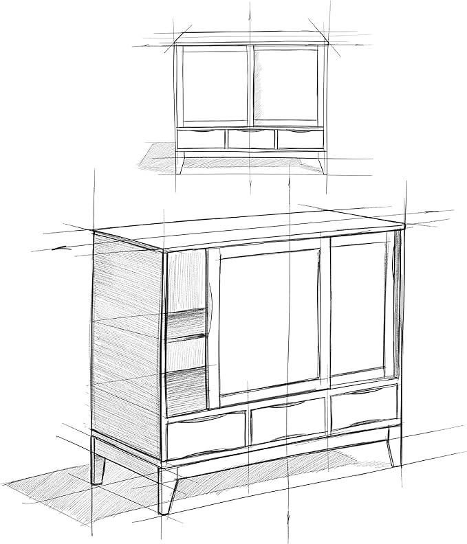 SIMPLIHOME Harper Medium Storage Cabinet - 48 inch Wide Solid Hardwood Sliding Door Cabinet in White, Mid-Century Modern Cupboard for Living Room or Entryway with 3 Drawers and Tapered Legs