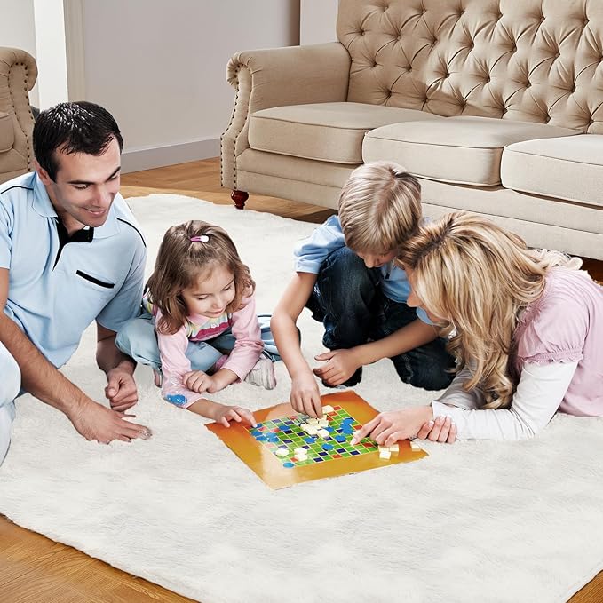 Large Area Rugs for Living Room, Super Luxury Soft Fluffy Modern Bedroom Rug, Big Indoor Thick Soft Nursery Rug, Non-Skid Nursery Faux Fur Carpet for Kids Room Home Décor, 6x9 Feet Cream White