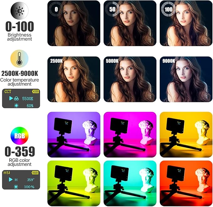 VIJIM VL120 RGB Video Light, Portable LED Camera Light Panel 0-360 Full Color, CRI 95+ 2500-9000K LED 3100mAh Rechargeable DSLR Lighting for Vlogging, Photography, Video Conference