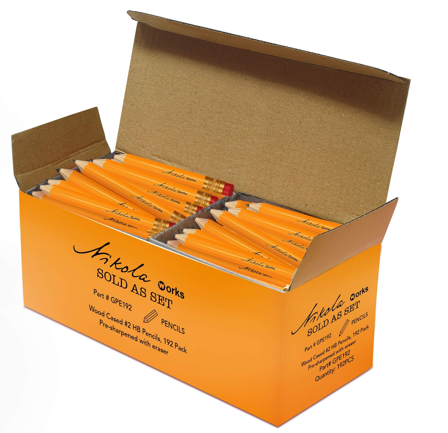 Nikola Works Mini Golf Pencils With Erasers - 192 Count - Classic Pre-Sharpened #2 HB American Pew Pencils Standard Hex Shaped Bulk Pack