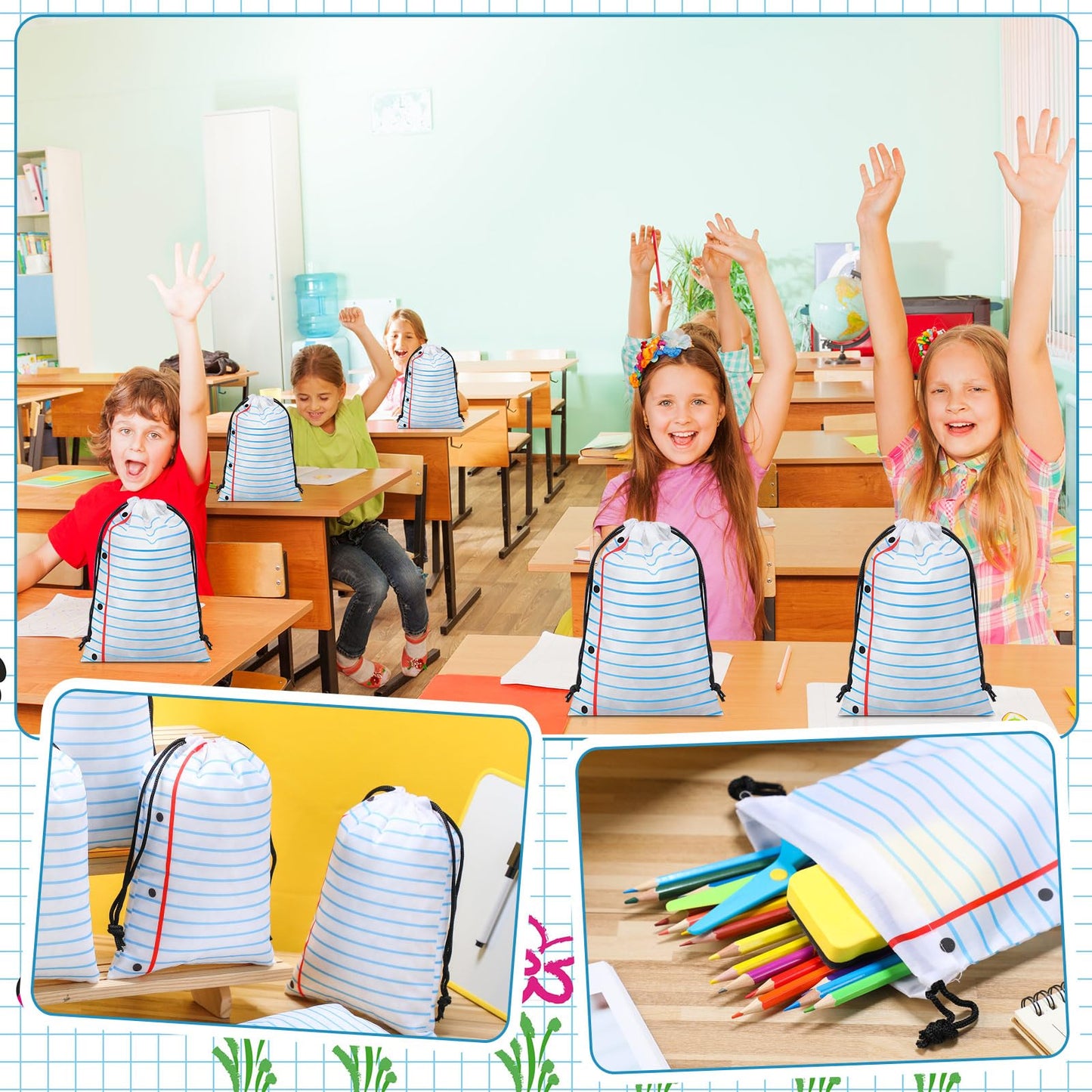 24 Pcs Graduation Gift Bag 10 x 7 Inch Notebook Drawstring Backpack Teacher Appreciation Week Favor Bulk Preschool Graduation Goodie Bag Kindergarten Birthday Supply Back to School Party Decoration