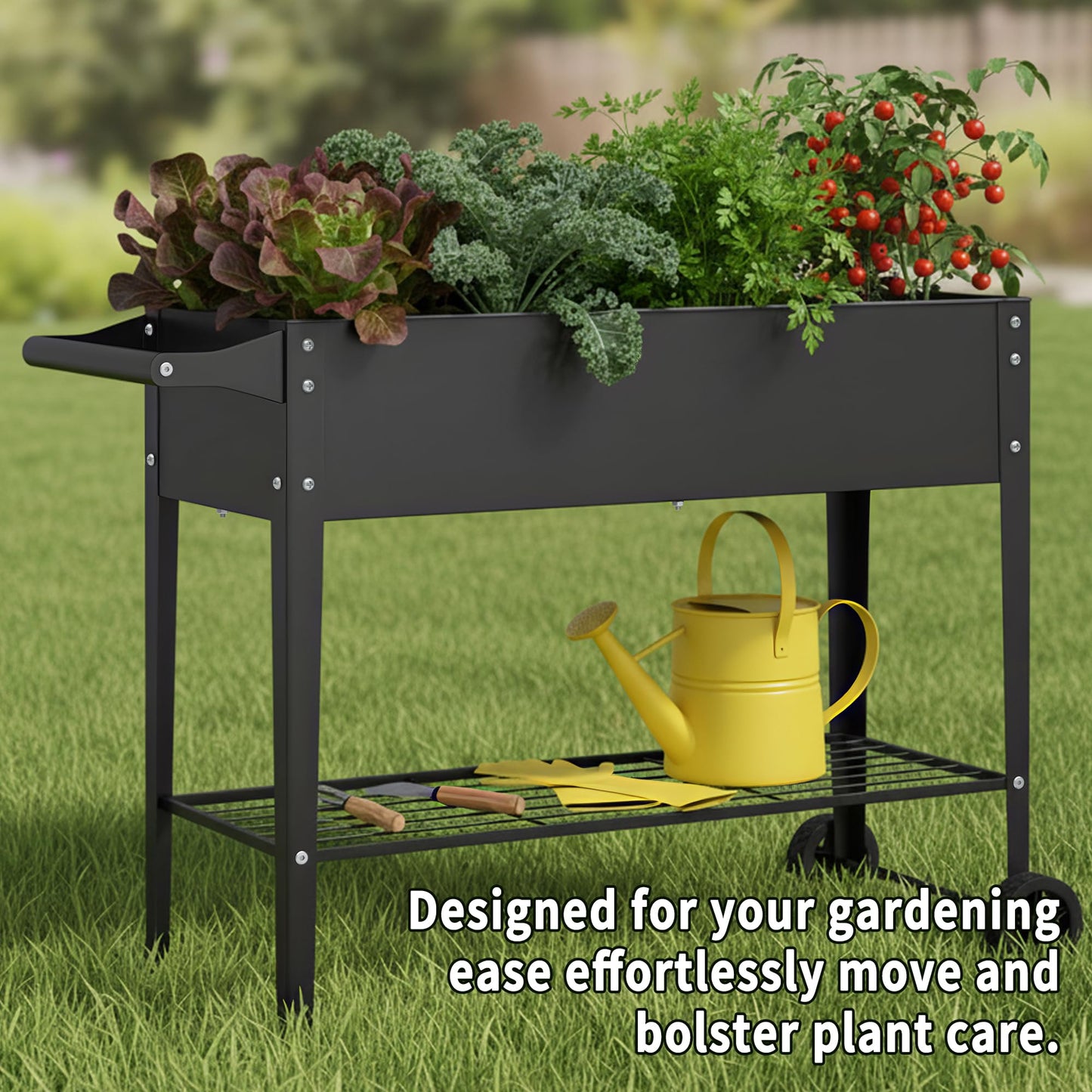 Chuangshuo Guard Elevate 2Pcs 32" Tall Raised Garden Bed with Wheel,Planter Box for Backyard,Outdoor Garden, Patio, Balcony, 400lb Capacity,Black