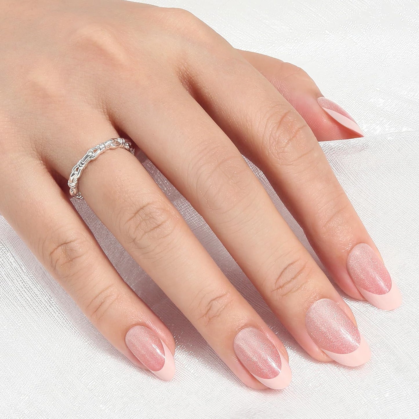 Press on Nails Short Oval 2 Pack, Peach Pink French Tip | Berry Red Glitter Nail Press ons - 60Pcs Stick on Nails Kit, Reusable False Nails for Women (L1921_2092)