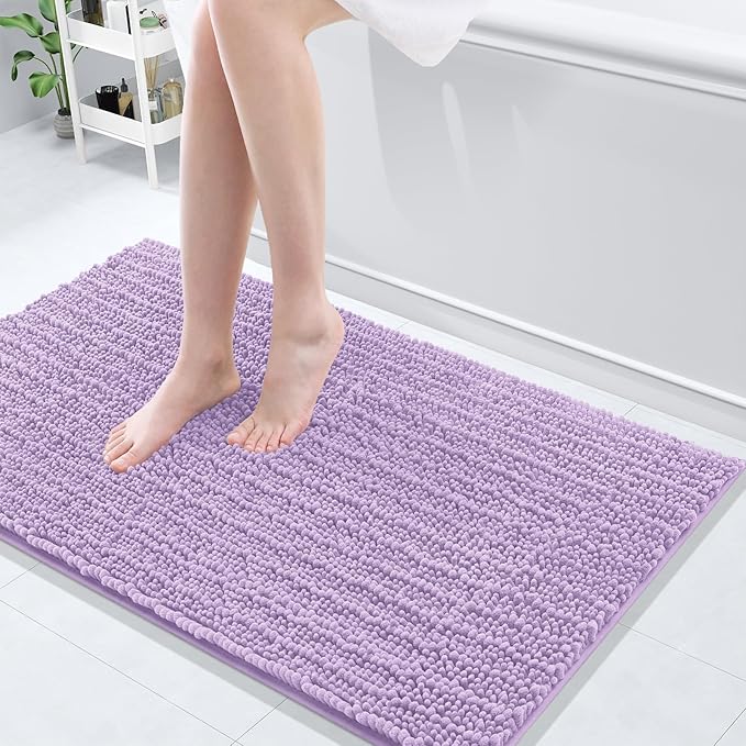 Arotive Luxury Chenille Bathroom Rug Mat, Extra Soft Thick Absorbent Shaggy Bath Rugs, Non-Slip Machine Wash Dry, Plush Bath Mats for Bathroom, Shower and Tub, 40x24, Light Purple