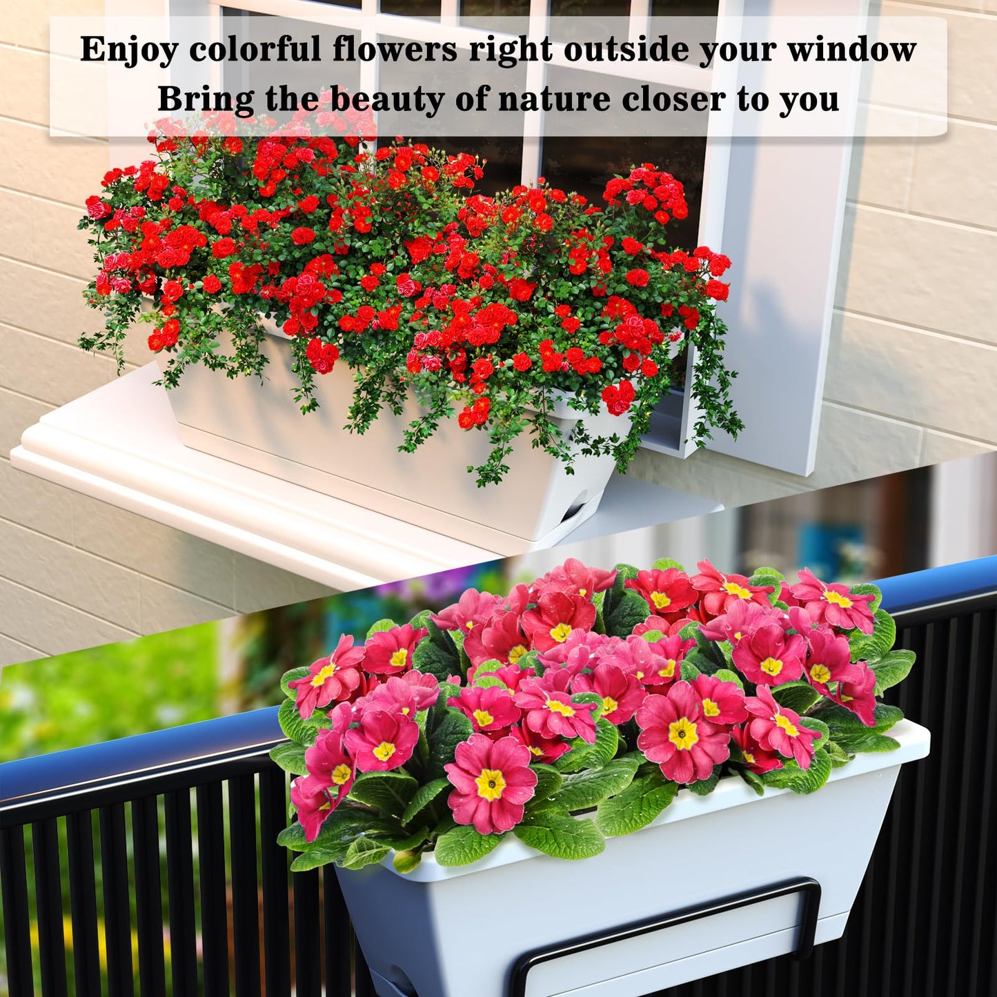 Planter Boxes for Domestic Gardening 8 Pcs, 17 Inch Long Window Sill Planter Box Outdoor, Plastic Rectangular Window Rectangle Window Boxes Planters with Drainage Holes and Trays for Windowsill