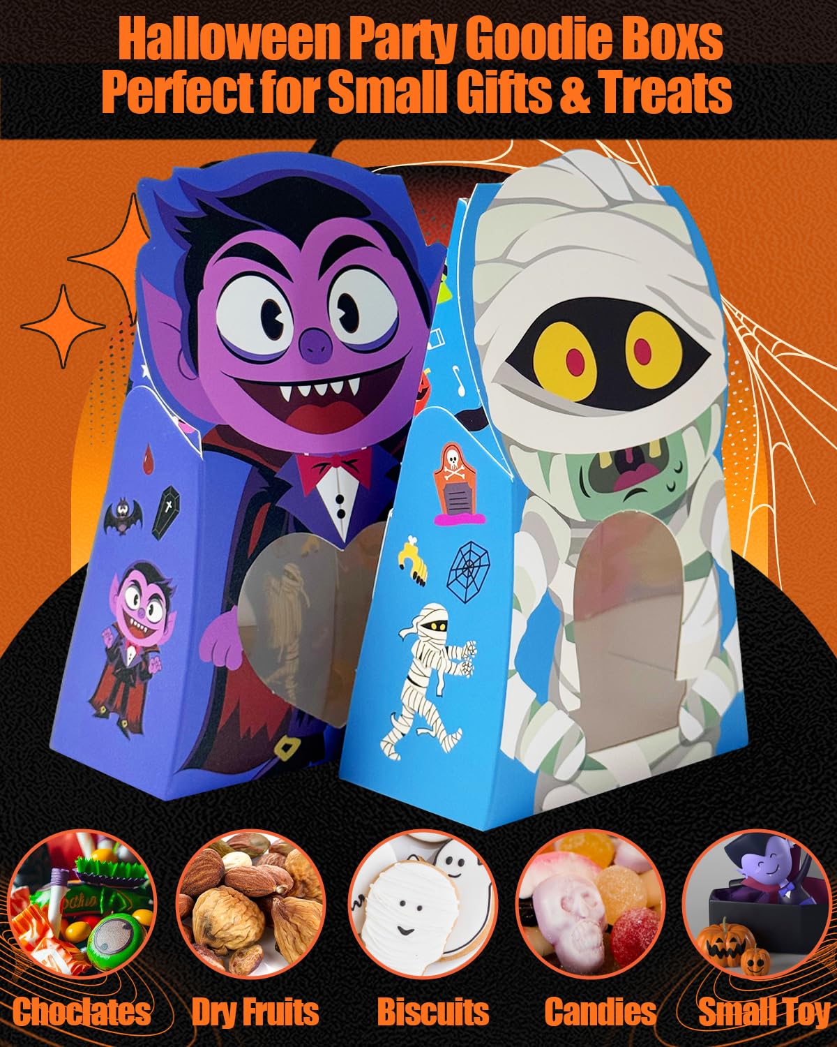 qiqee Halloween Candy Boxes with Window 36packs 4x6.5x2 Inch Bakery Box