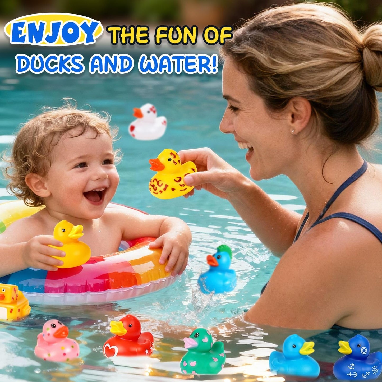 VISRIE 120 Pack Rubber Ducks in Bulk , Assorted Ducks for Jeeps, Bulk Ducks for Bath Toy Summer Pool Toys Birthday Gifts Party Favors