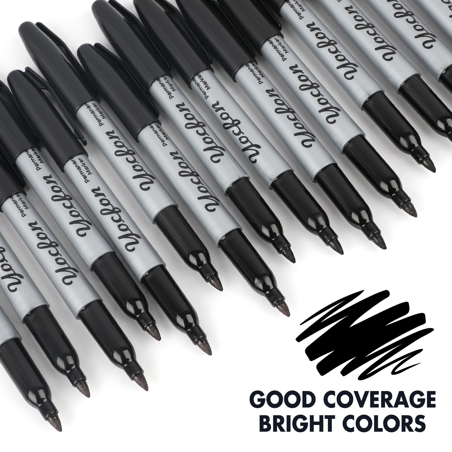 Yocfon Permanent Markers Bulk, 144 Count Black Permanent Markers Set, Fine Tip, Waterproof Markers, Works On Plastic, Wood, Stone And Metal For Doodling, Marking